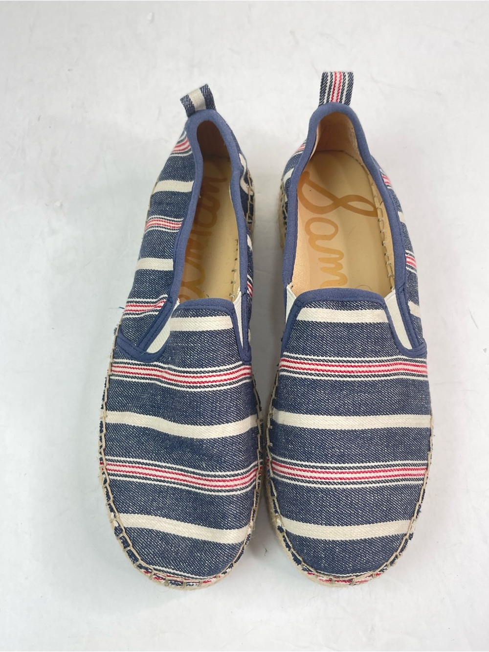 Sam Edelman Carrin Espadrille Platform Shoes Denim Striped Women 7.5 Slip On